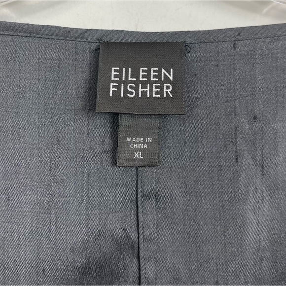 Eileen Fisher Raw Silk Blazer Lightweight Jacket Gunmetal Gray XL Lagenlook Boho - Picture 5 of 16